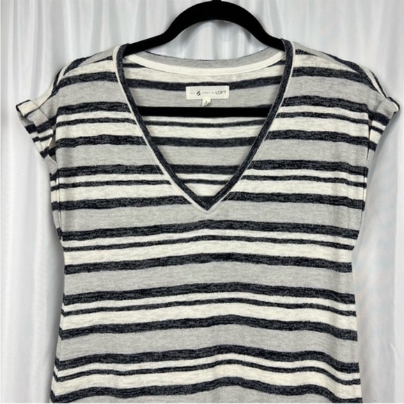 Lou & Grey for Loft Striped Maxi Dress V Neck Rolled Sleeve Cuff - Picture 7 of 7